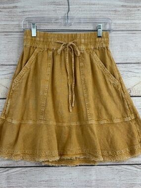Anthropologie Drawstring Distessed Skirt - Mustard